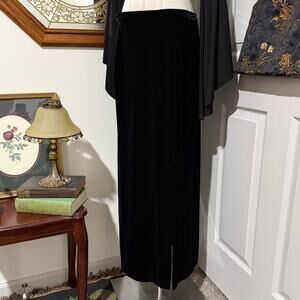Y2K R&K Evening Black Velvet Velour Gothic Witchy Maxi Skirt w Side Slit M